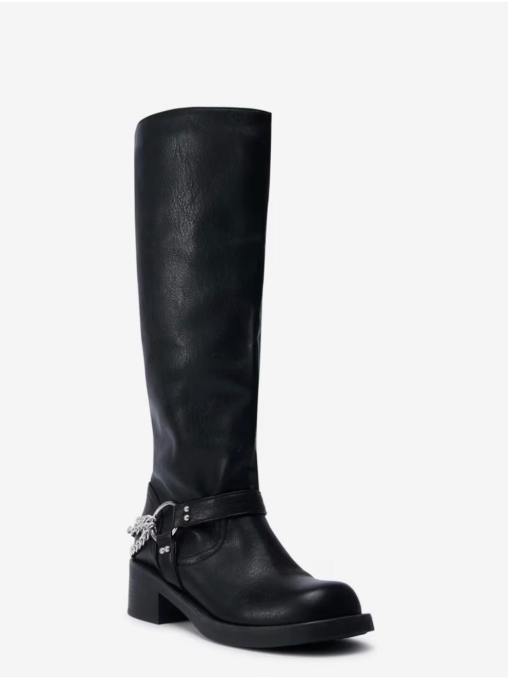 Azalea Wang Knee High Moto Boots Black Chain Biker Boots Size 10 NIB